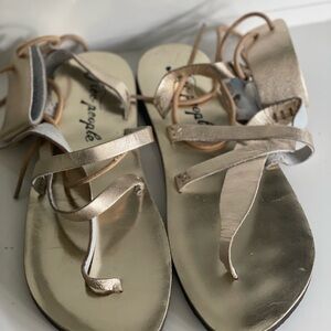 Free People Gold Strappy Sandals with Ankle Strap